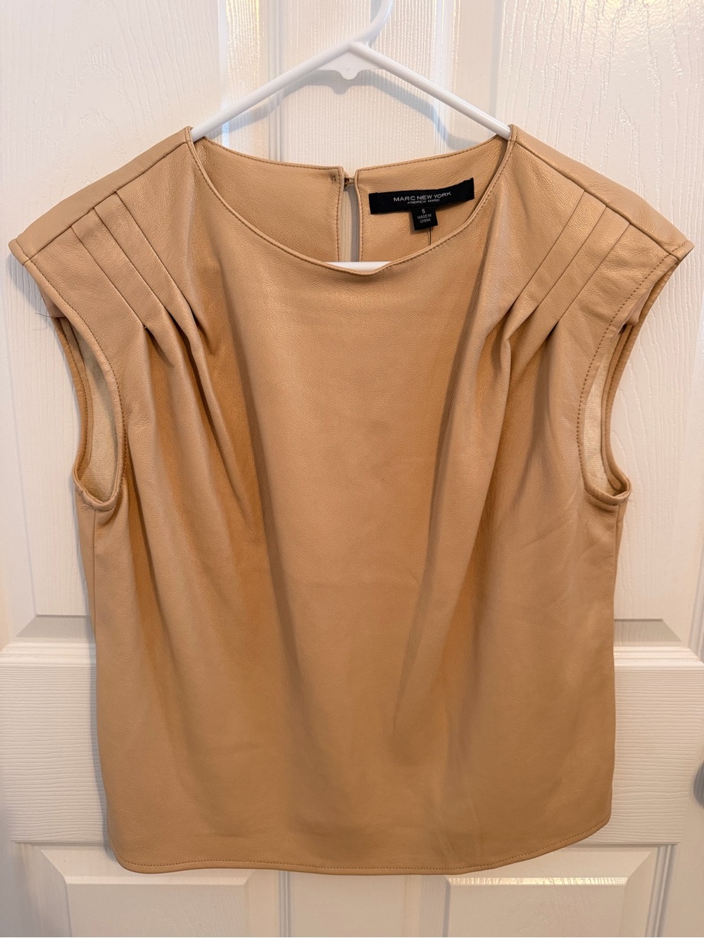 Marc New York Tan Pleated-Shoulder Sleeveless Shell Top